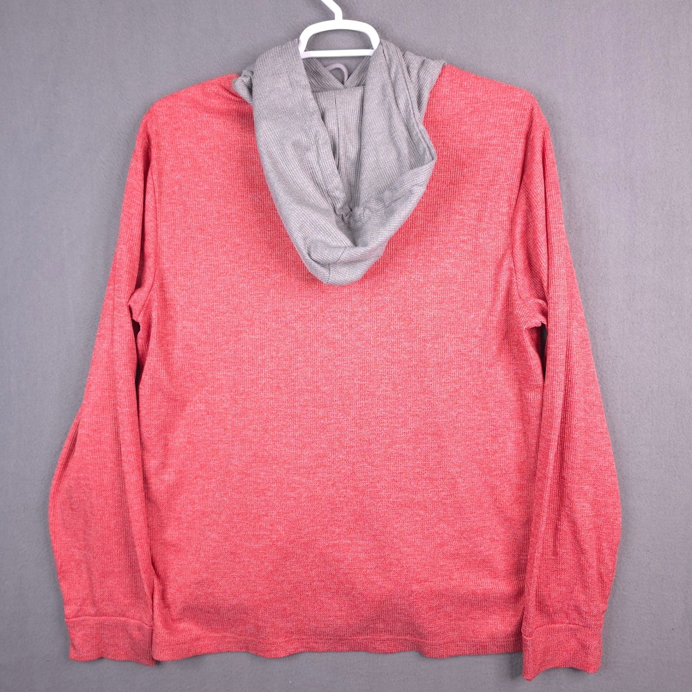 Nebraska Mens XL Red Grey Waffle Knit Thermal Hoodie Embroidered N - Picture 5 of 8